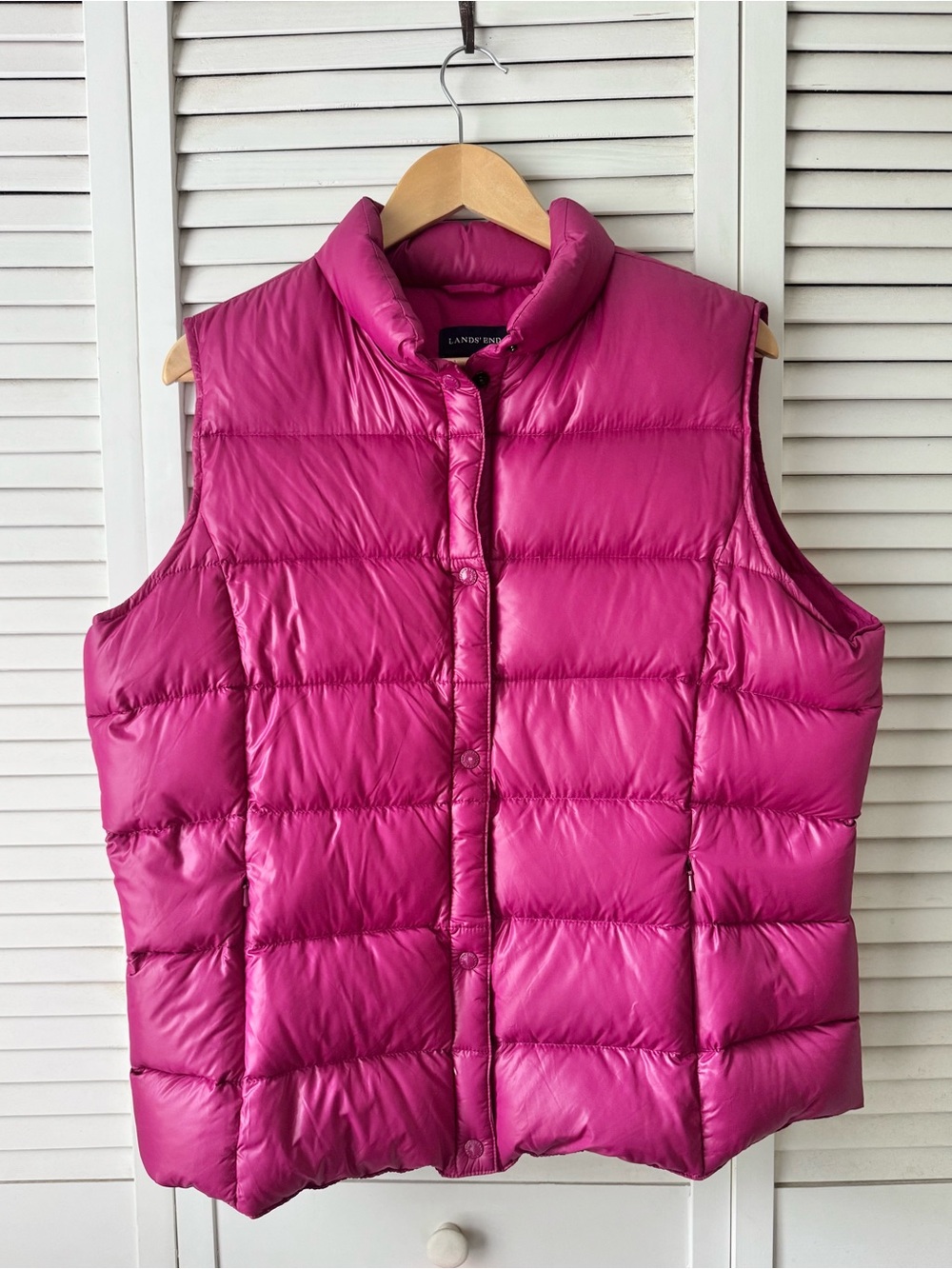Lands' End Bright Magenta Quilted Puffer Down Vest Size Large